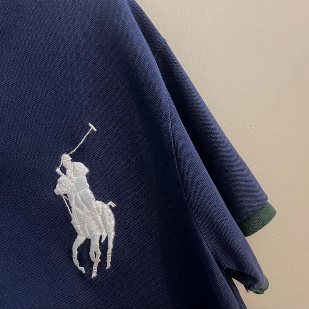 Ralph Lauren Men's Polo Shirt in Navy and Green Preppy Classic Casual School